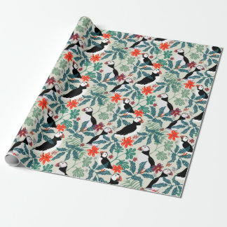 Puffin Muster Warm Beige Geschenkpapier