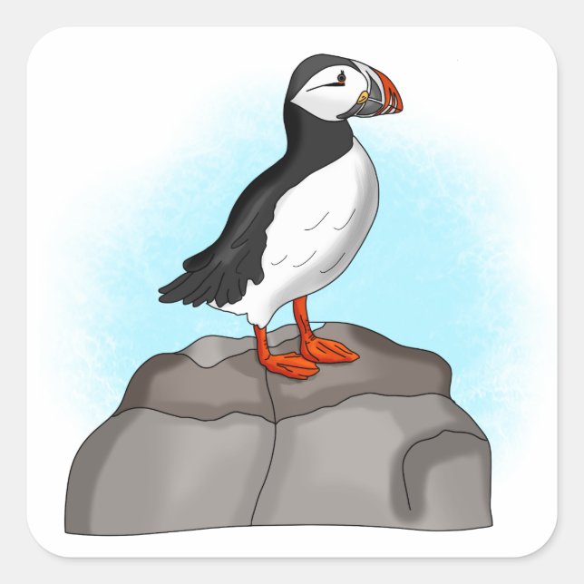Puffin, niedlich quadratischer aufkleber (Vorderseite)