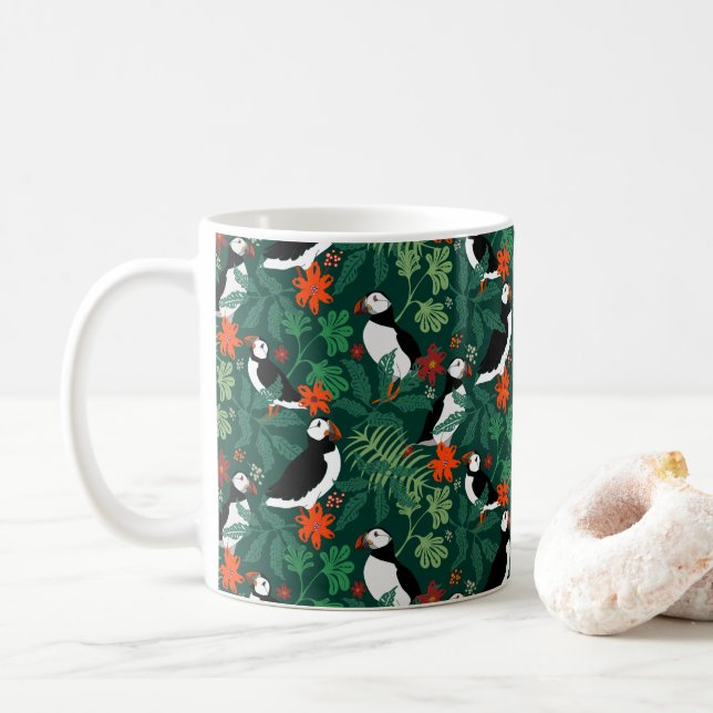 Puffin Pattern Lush Green Kaffeetasse (Mit Donut)