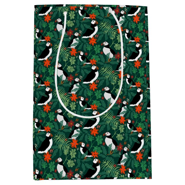 Puffin Pattern Lush Green Mittlere Geschenktüte (Vorderseite)