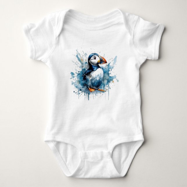 Puffin Splash Baby Strampler (Vorderseite)