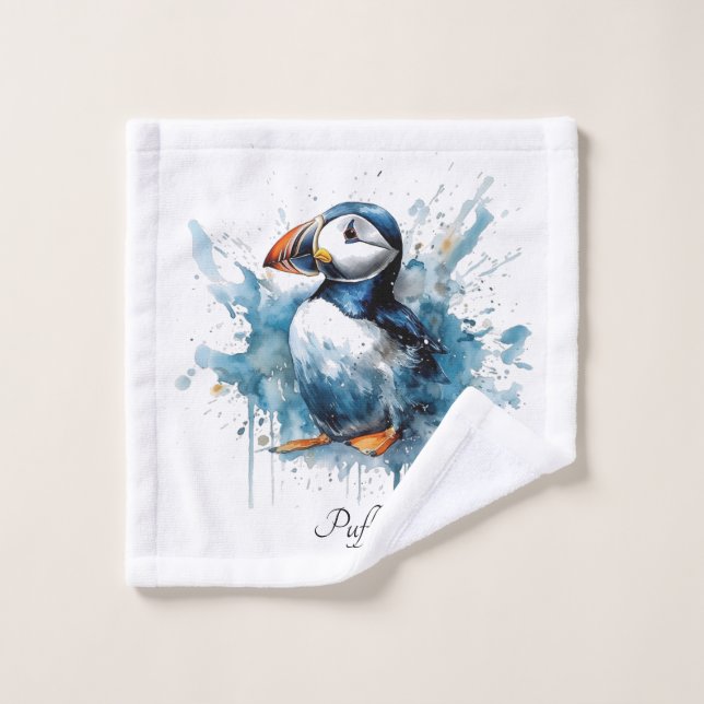 Puffin Splash, Brauch Badhandtuch Set (Waschlappen)