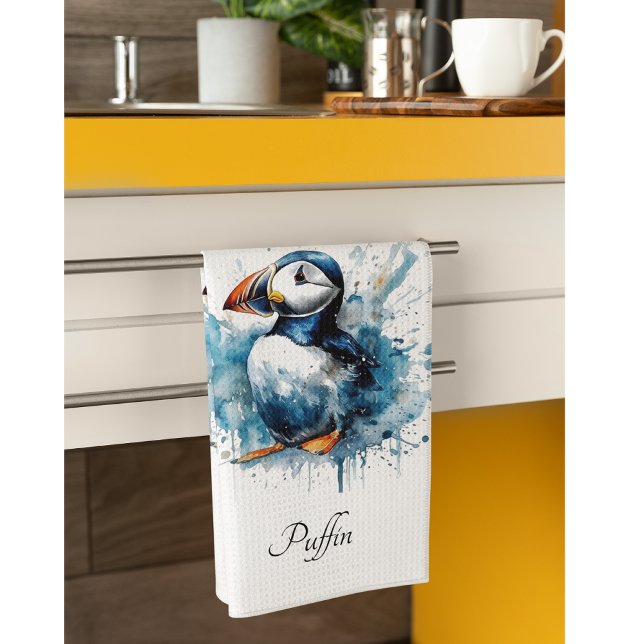 Puffin Splash, individuell Geschirrtuch (Von Creator hochgeladen)