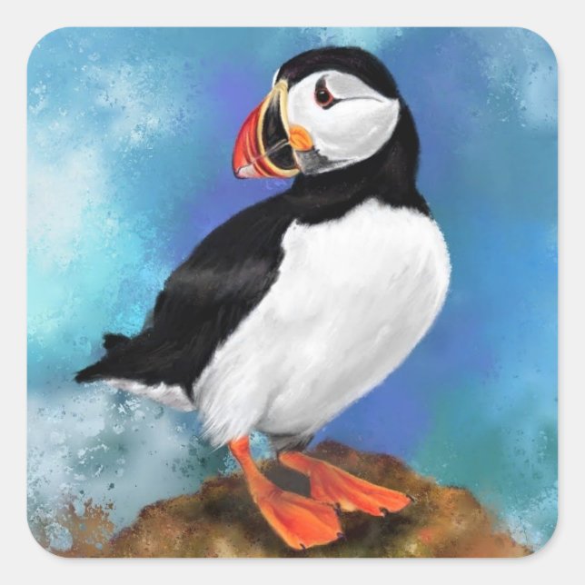 Puffin-Sticker Quadratischer Aufkleber (Vorderseite)