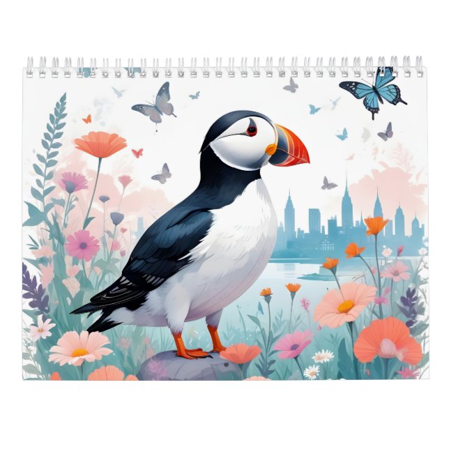 Puffin Vintage Tierart Dekoration Art Kalender (Rückseite)