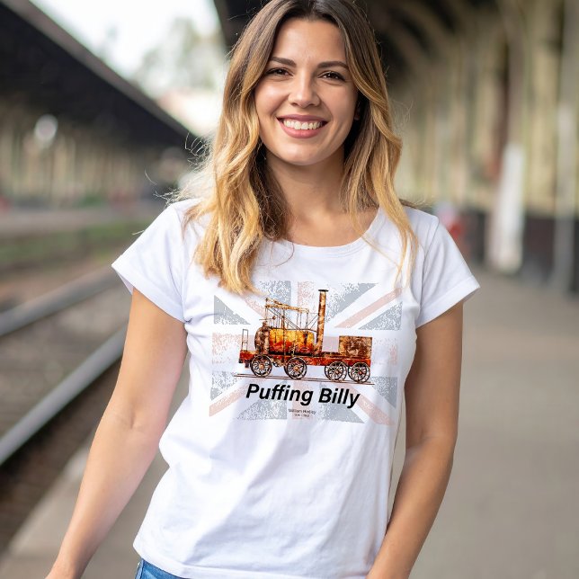 Puffing Billy Dampfzug Englische Lokomotive T-Shirt (Puffing Billy Steam Train English Locomotive. Womens Basic T-Shirt)