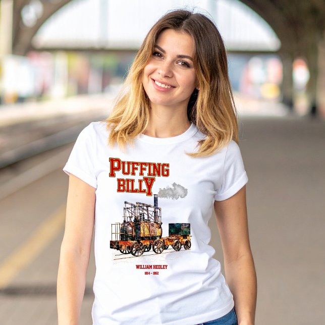 Puffing Billy Dampfzug Englische Lokomotive T-Shirt (Puffing Billy Steam Train English Locomotive. Womens Basic T-Shirt)