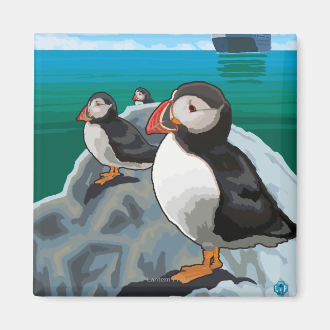 Puffins beim Beobachten eines Kreuzfahrtschiffs Magnet (Vorne)