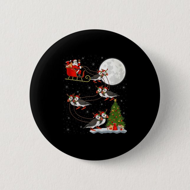 Puffins Bird Santa Sleigh Flying Funny Magical Chr Button (Vorderseite)