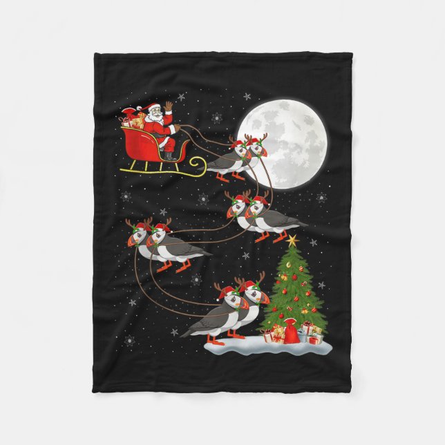 Puffins Bird Santa Sleigh Flying Funny Magical Chr Fleecedecke (Vorderseite)