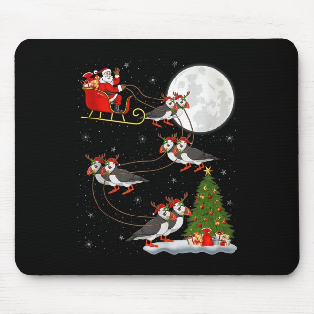 Puffins Bird Santa Sleigh Flying Funny Magical Chr Mousepad (Vorne)