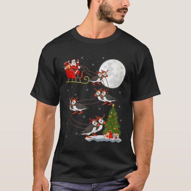 Puffins Bird Santa Sleigh Flying Funny Magical Chr T-Shirt (Vorderseite)