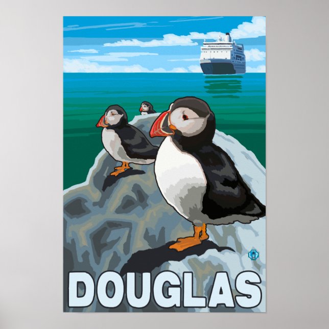 Puffins & Cruise Ship - Douglas, Alaska Poster (Vorne)