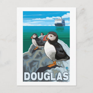 Puffins & Cruise Ship - Douglas, Alaska Postkarte