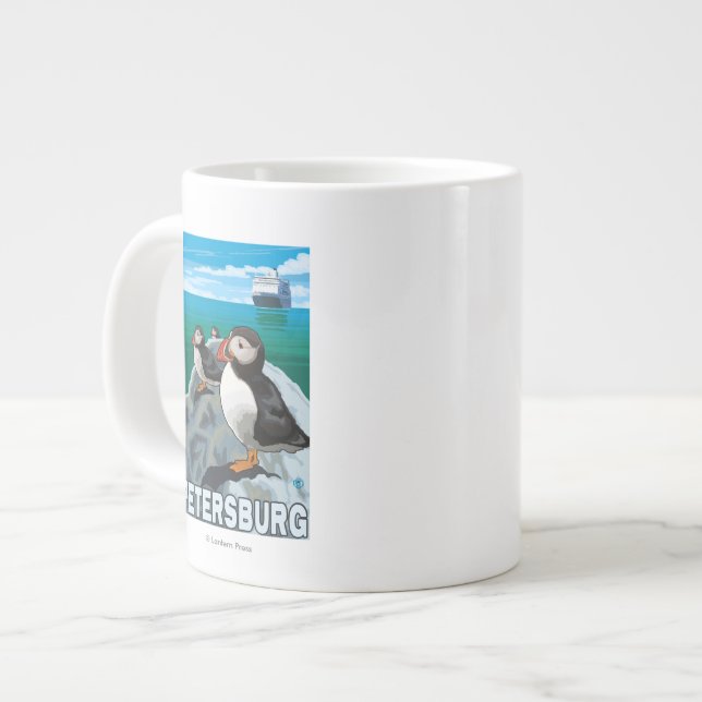 Puffins & Cruise Ship - Petersburg, Alaska Jumbo-Tasse (Vorderseite Links)
