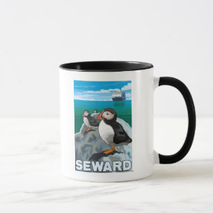 Puffins & Cruise Ship - Seward, Alaska Tasse