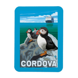 Puffins & Kreuzfahrtschiff - Cordoba, Alaska Magnet