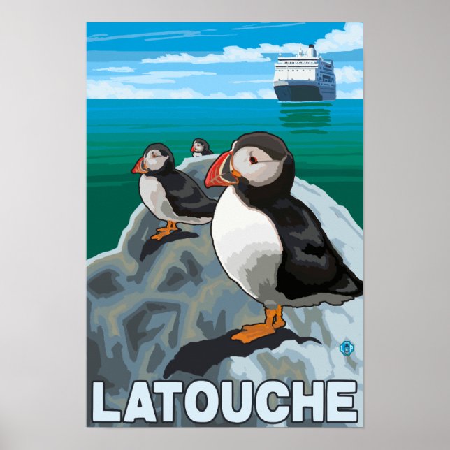 Puffins & Kreuzfahrtschiff - Latouche, Alaska Poster (Vorne)