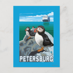Puffins & Kreuzfahrtschiff - Petersburg, Alaska Postkarte