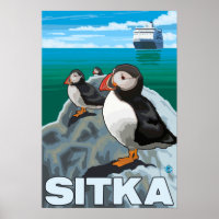 Puffins & Kreuzfahrtschiff - Sitka, Alaska