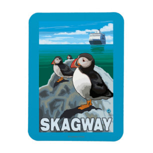 Puffins & Kreuzfahrtschiff - Skagway, Alaska Magnet
