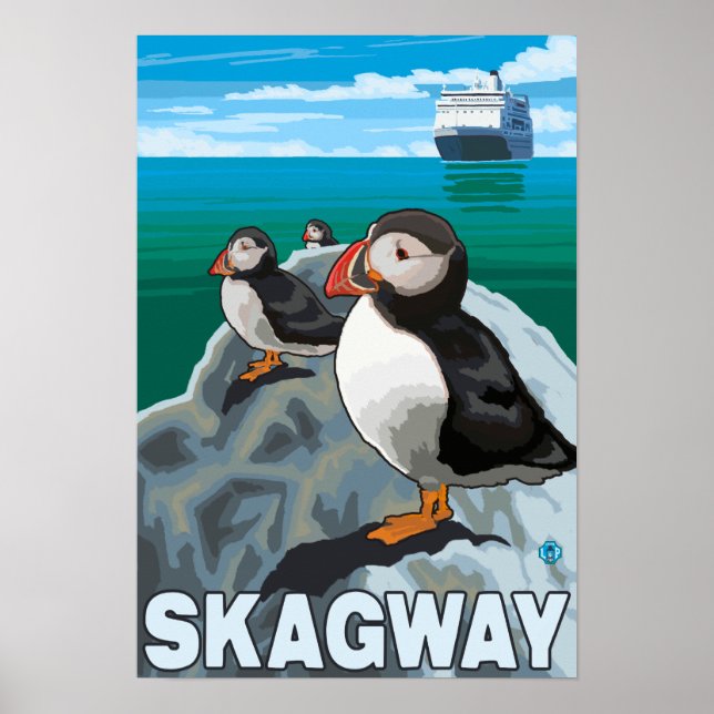 Puffins & Kreuzfahrtschiff - Skagway, Alaska Poster (Vorne)