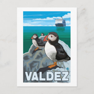 Puffins & Kreuzfahrtschiff - Valdez, Alaska Postkarte