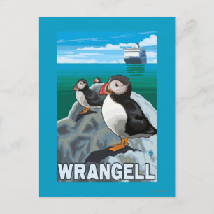 Puffins & Kreuzfahrtschiff - Wrangell, Alaska Postkarte