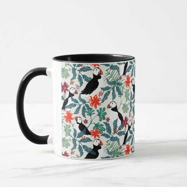 Puffins Muster Warm Beige Tasse (Links)