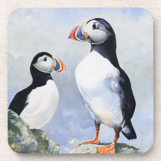 Puffins-Set von 6 Untersetzer (Vorderseite)