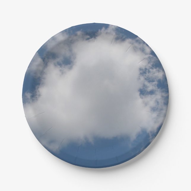 Puffy Cumulus Wolken in blauem Himmel Pappteller (Vorderseite)