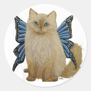 Puffy, die Butterfly Fairy Katze Runder Aufkleber