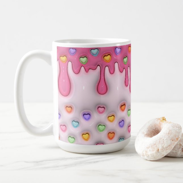 Puffy Frosting Cake with Hearts Mug Kaffeetasse (Mit Donut)
