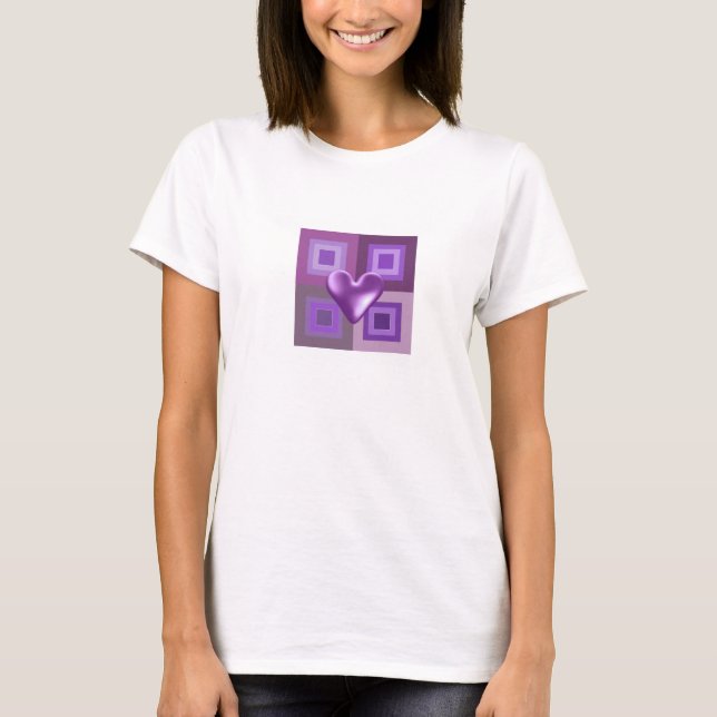 Puffy Lila Heart Design T-Shirt (Vorderseite)