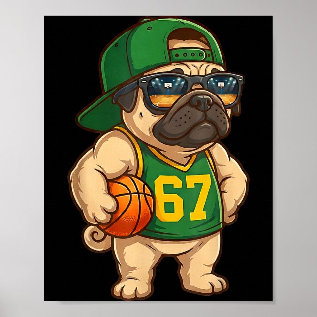 Pug Basketball Dog 67 Gen Alpha Slang Srts Men Boy Poster (Vorne)