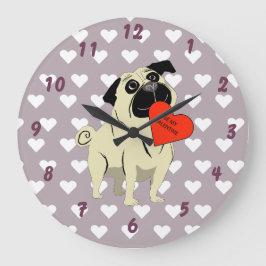 Pug be my Valentine Große Wanduhr