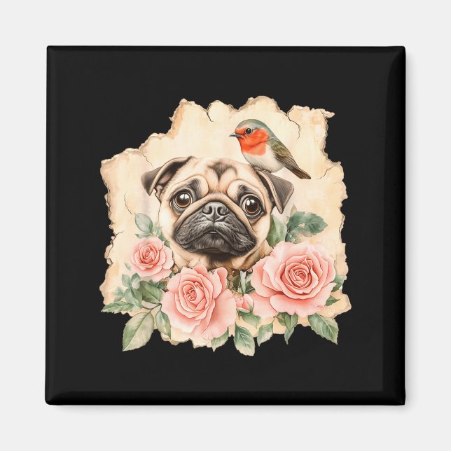 Pug bird cute dog funny pug  magnet (Vorne)