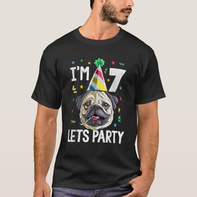 Pug Birthday 7th  Dog Kids Boys Girls Gift Idea Pa T-Shirt (Vorderseite)