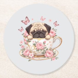 Pug Blossom Dreams Coaster – Cute Floral Pug Drink Runder Pappuntersetzer