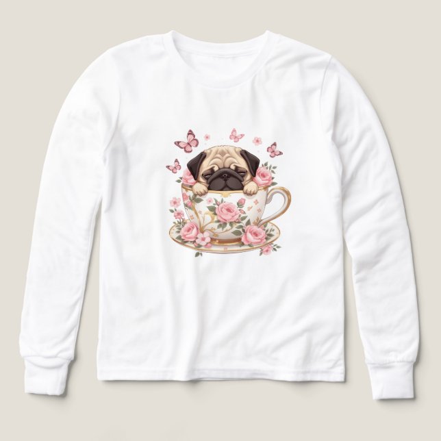 Pug Blossom Dreams Kids T-Shirt – Cute Floral Pug  (Design Vorderseite)