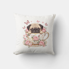 Pug Blossom Dreams Throw Pillow – Cute Floral Pug Kissen