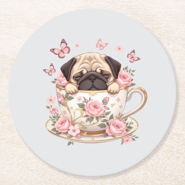 Pug Blossom Dreams Untersetzer – Süßes Blumen Pug  (Vorderseite)