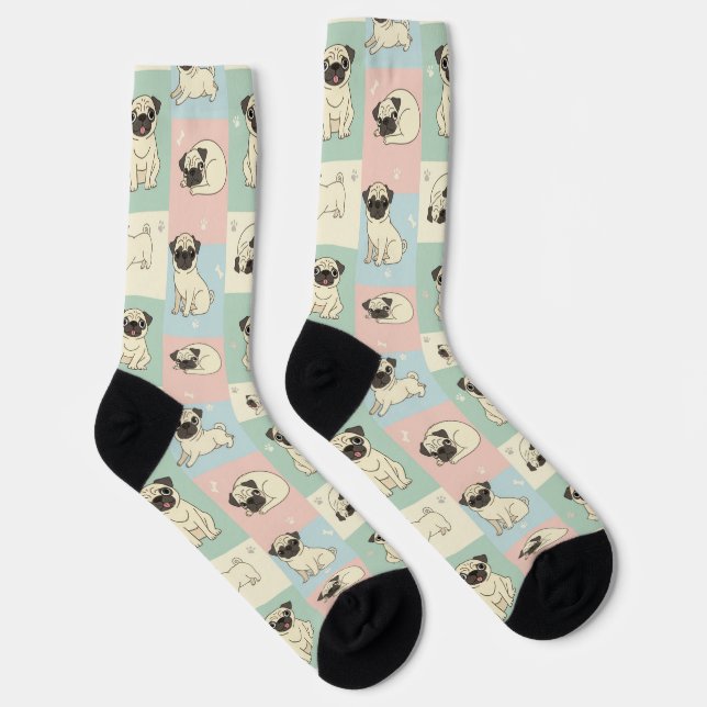 Pug Cartoon Pattern Socken (Rechts)