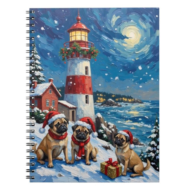 Pug Christmas Lighthouse Holiday Notizblock (Vorderseite)