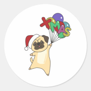 Pug Christmas Snow Winter Animals Dogs Runder Aufkleber