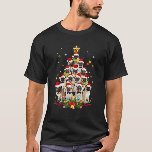 Pug Christmas Tree Dog Santa Merry Pugmas Xmas T-Shirt (Vorderseite)