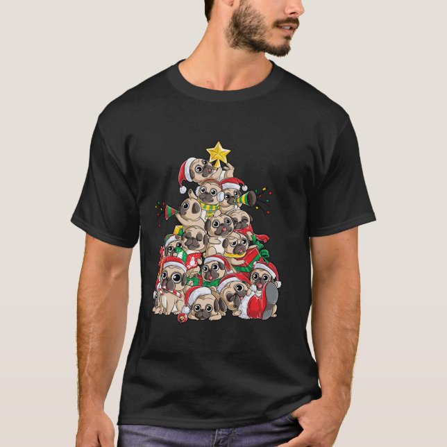Pug Christmas Tree Dog Santa Xmas Boys Girls Merry T-Shirt (Vorderseite)
