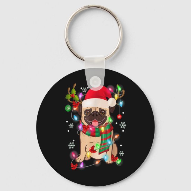 Pug Christmas Tree Lights Santa Dog Xmas Boys Pugm Schlüsselanhänger (Vorderseite)