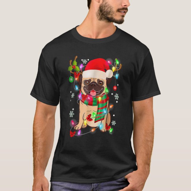 Pug Christmas Tree Lights Santa Dog Xmas Boys Pugm T-Shirt (Vorderseite)