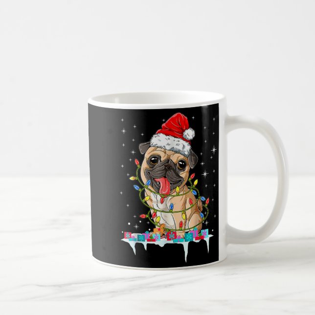 Pug Christmas Tree Lights Santa Dog Xmas  Kaffeetasse (Rechts)